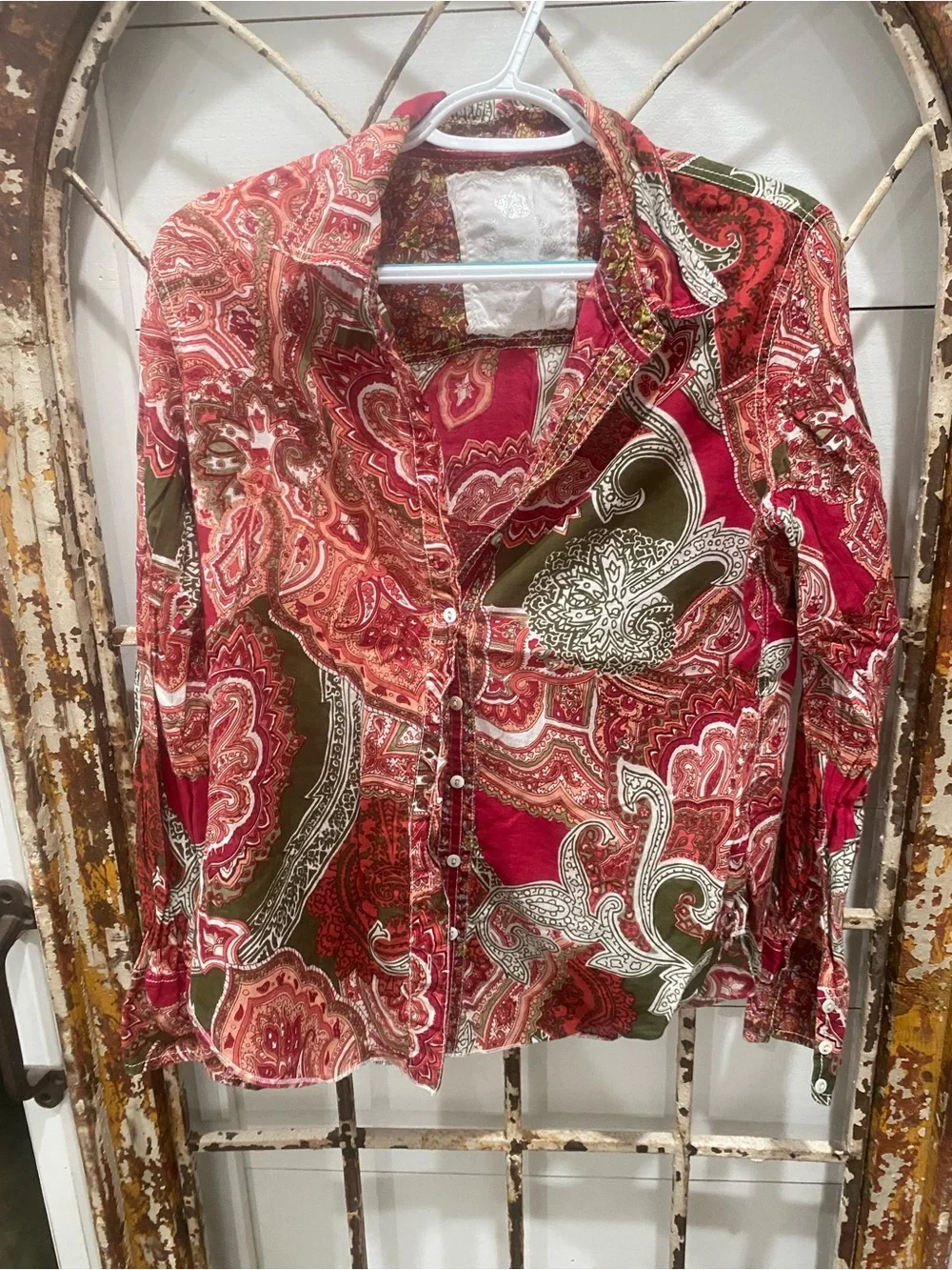 Cino Paisley Top in Red and Olive with Crown Label Medium